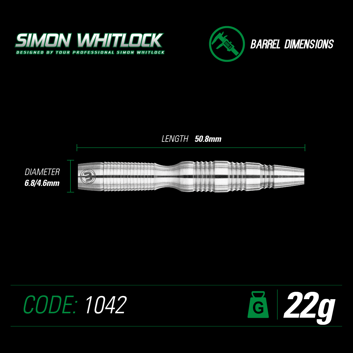 WINMAU - SIMON WHITLOCK - 90% TUNGSTEN ALLOY DARTS - 22 GRAMS