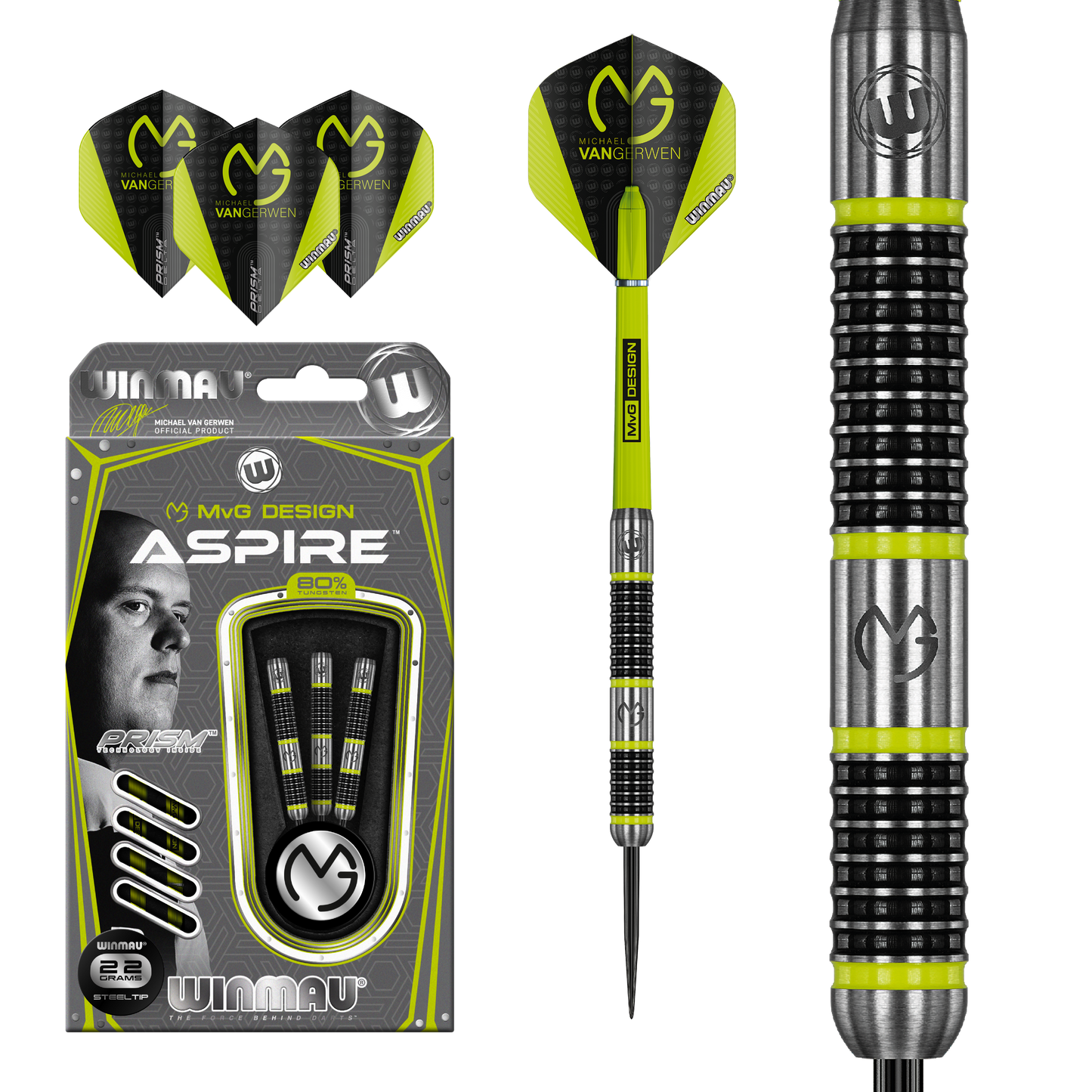 WINMAU - MICHAEL VAN GERWEN - ASPIRE 80% TUNGSTEN DARTS - 22 GRAMS