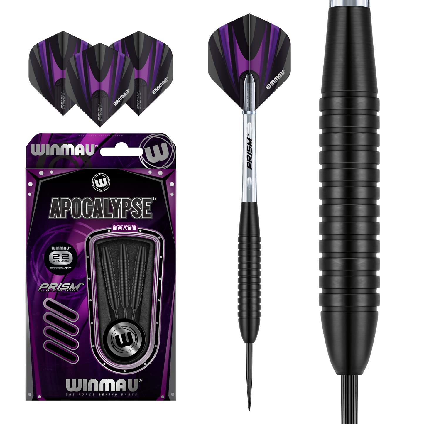 WINMAU-APOCALYPSE BLACK BRASS DARTS - 22 GRAM