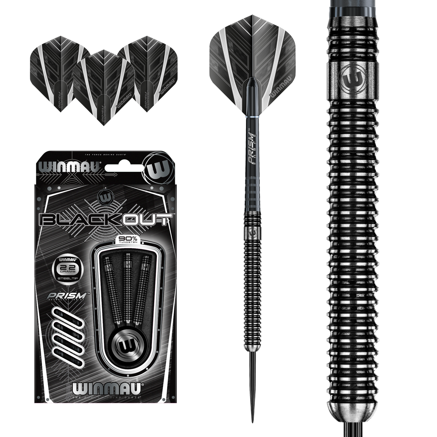 WINMAU - BLACK OUT 90% TUNGSTEN DARTS - 22 GRAMS
