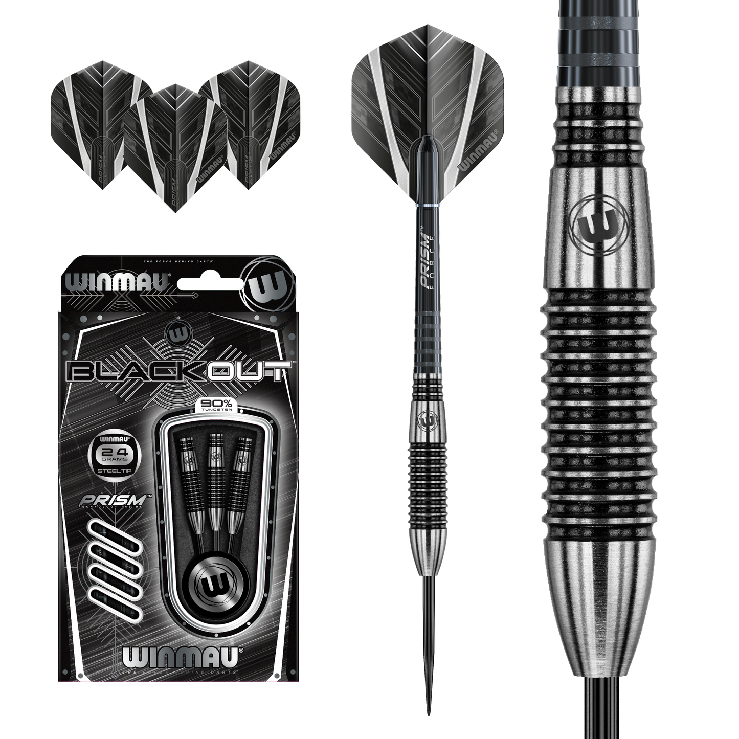 WINMAU - BLACKOUT 90% TUNGSTEN DARTS - TORPEDO BARREL - 24 GRAM