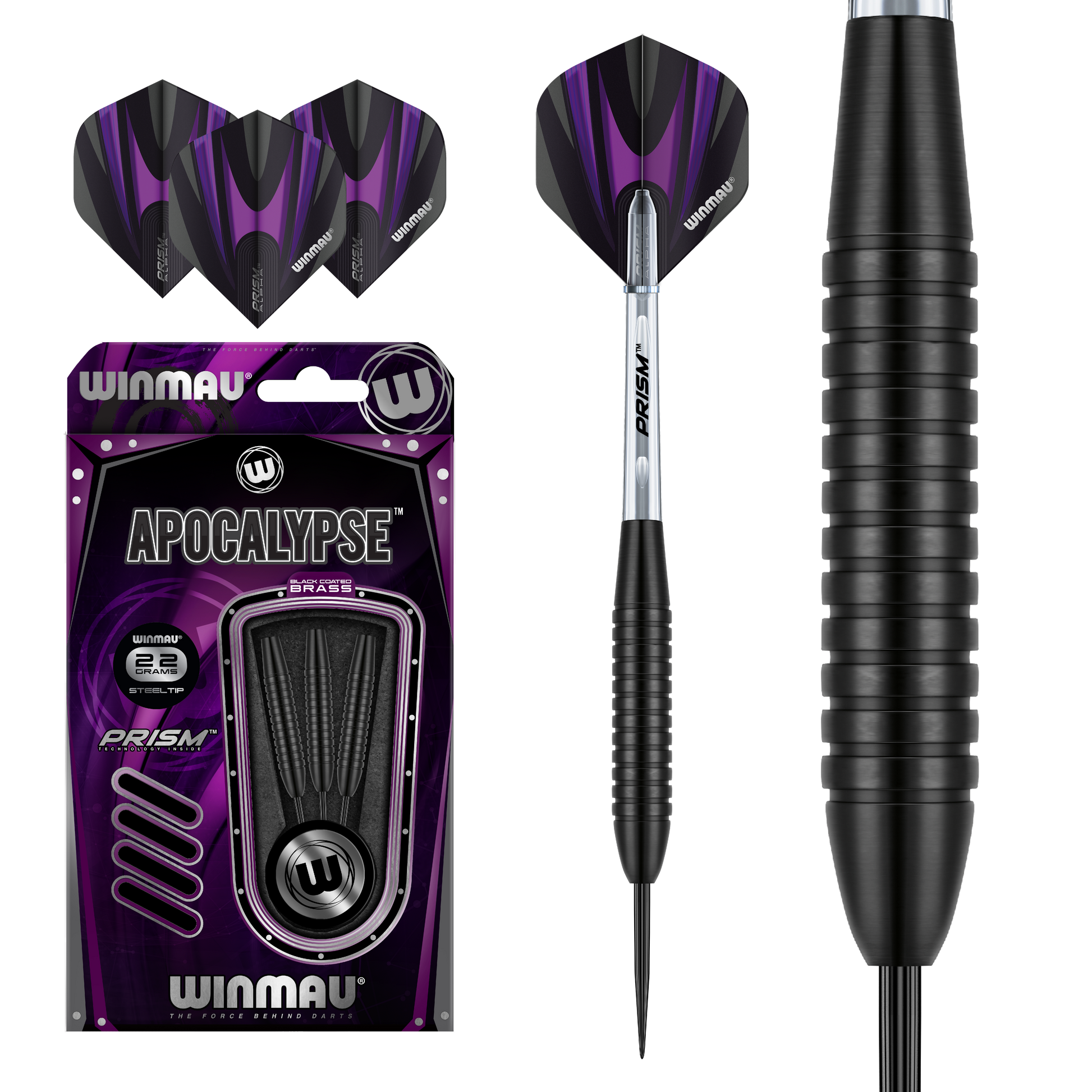 WINMAU-APOCALYPSE BLACK BRASS DARTS - 22 GRAM